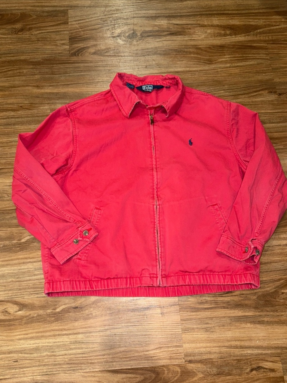 Polo Ralph Lauren Red Harrington Jacket Plaid Collar Lined Zip Bomber Red Large
